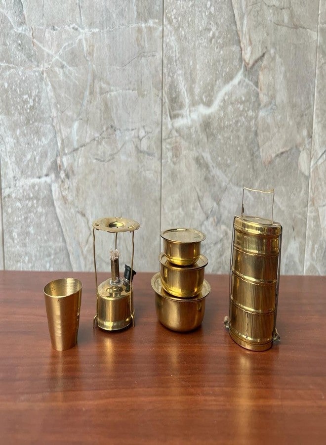 Tirtha Enterprises مجموعة ألعاب مطبخ مصغرة تقليدية من النحاس الأصفر بحجم كف اليد من شركة تيرثا إنتربرايزز، ذهبية اللون، 9 قطع | ألعاب | أطفال | صغار - Image 2