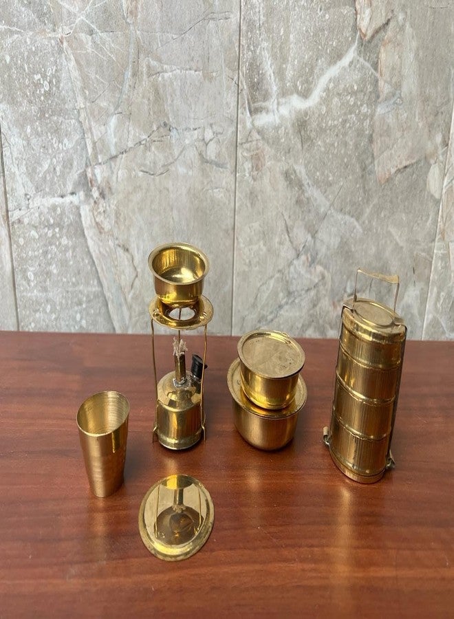 Tirtha Enterprises مجموعة ألعاب مطبخ مصغرة تقليدية من النحاس الأصفر بحجم كف اليد من شركة تيرثا إنتربرايزز، ذهبية اللون، 9 قطع | ألعاب | أطفال | صغار - Image 3