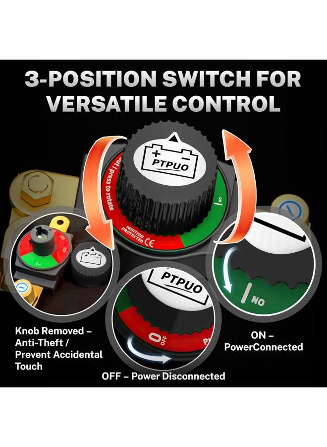 PTPUO Top Post Car Battery Disconnect Switch - Flexible Negative Terminal Kill Switch, Battery Shutoff/Cutoff Switch for Car, RV, Boat - Image 4
