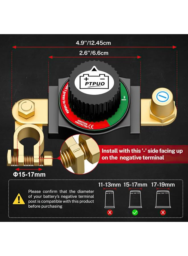 PTPUO Top Post Car Battery Disconnect Switch - Flexible Negative Terminal Kill Switch, Battery Shutoff/Cutoff Switch for Car, RV, Boat - Image 2