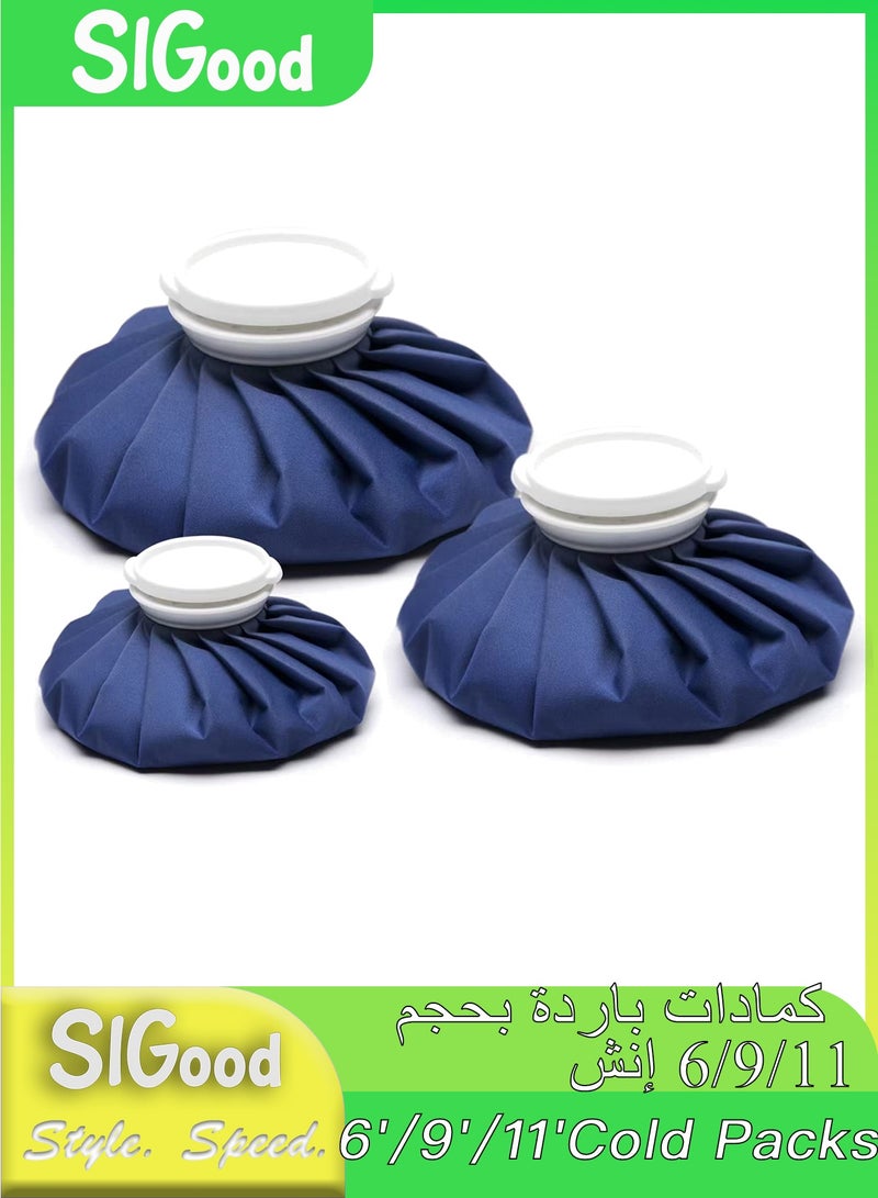 SIGood Reusable Ice Packs for Injuries, 3 Sizes (6"/9"/11") Hot Cold Therapy Bags with Wide Mouth, Soft Fabric Compress for Pain Relief in Knee, Head, Muscle, Joint (Blue) - Image 1