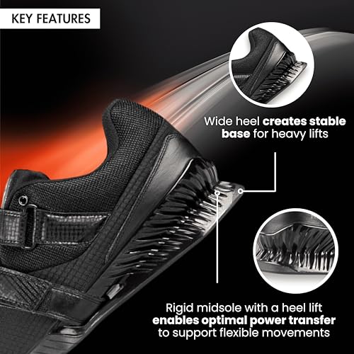 RXN Hercules Weightlifting Shoes - Powerlifting, Deadlifting & Crossfit - Strap and Lace-Up Gym Shoes - Non-Slip Olympic Lifting Shoes (Black/Black, 12) - Image 5