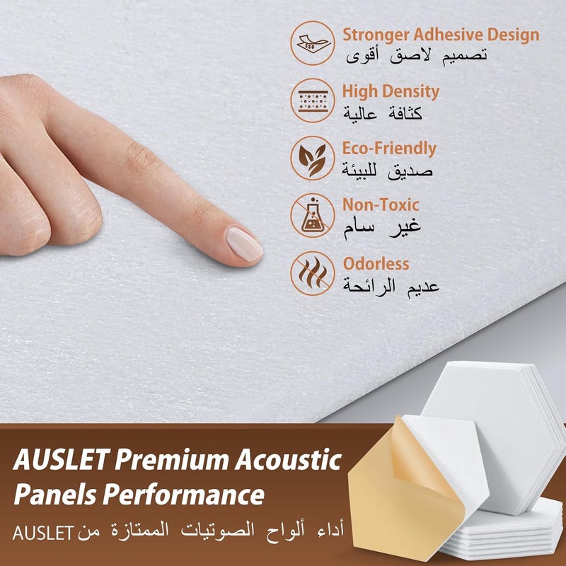 AUSLET 12 Pack Self-adhesive Acoustic Panels Hexagon 30x26x0.9cm High-Density Decoration Sound Absorbing Panels Sound Deadening Panels For Home Office (White) - Image 5