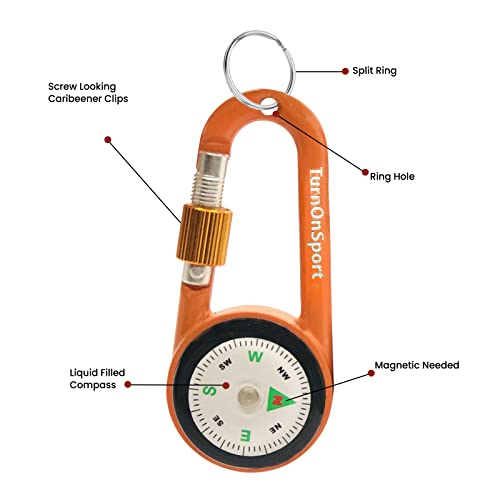TurnOnSport 2 Pack Carabiner Clip On Compass Hiking - Compact Compass Keychain Backpacks | Small Pocket Magnetic Compass Keychain for Kids - Twist Lock | Keyring Keychains Outdoor Survival Camping - Image 2