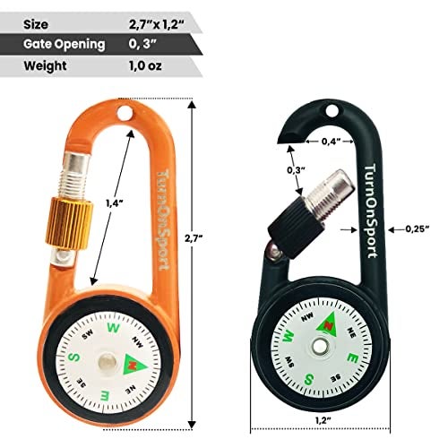 TurnOnSport 2 Pack Carabiner Clip On Compass Hiking - Compact Compass Keychain Backpacks | Small Pocket Magnetic Compass Keychain for Kids - Twist Lock | Keyring Keychains Outdoor Survival Camping - Image 3