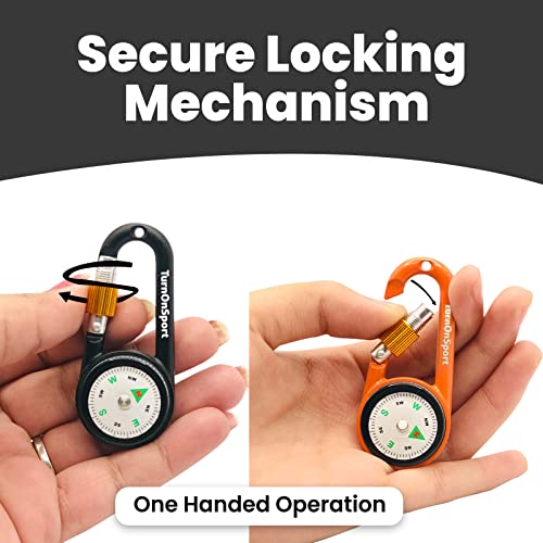TurnOnSport 2 Pack Carabiner Clip On Compass Hiking - Compact Compass Keychain Backpacks | Small Pocket Magnetic Compass Keychain for Kids - Twist Lock | Keyring Keychains Outdoor Survival Camping - Image 4