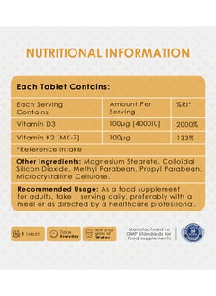 ambrosial Ambrosial Vitamin D3 & K2 Tablets 4000IU Vitamin D3 + 100µg Vitamin K2 MK-7 for Healthy Bones, Muscles, and to Support The Immune System - 120 Tablets  - Image 4
