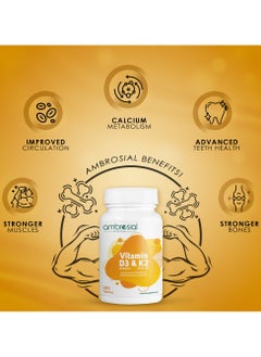 ambrosial Ambrosial Vitamin D3 & K2 Tablets 4000IU Vitamin D3 + 100µg Vitamin K2 MK-7 for Healthy Bones, Muscles, and to Support The Immune System - 120 Tablets  - Image 2
