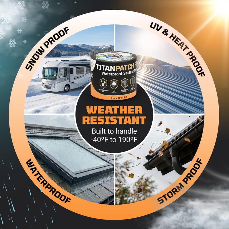 TOOLTROOPERS TITANPATCH PRO Waterproof Sealant Tape â€“ White 4" x20' â€“ Stops Leaks Fast & Stays Sealed for 15+ Years â€“ Sticks to RVs, Roofs, Pools, Boats, Gutters â€“ Built for Harsh Weather (-40Â°F to 190Â°F) - Image 5