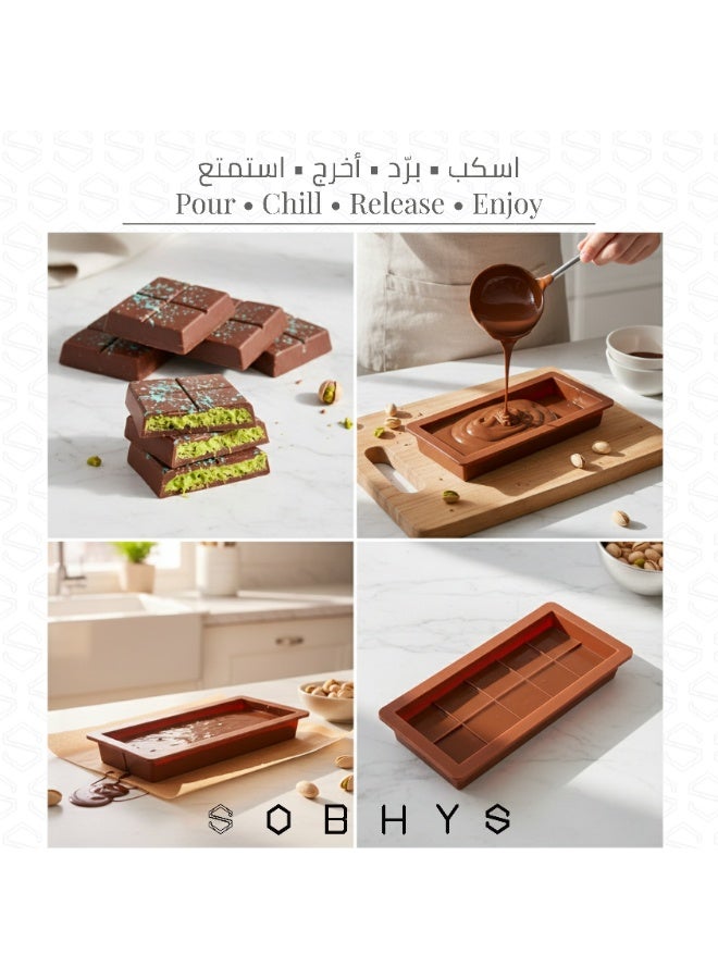 SOBHYS Silicone Chocolate Bar Mold – 2-Piece Set, 8-Segment Rectangular Mold, Brown, 25x13x2 cm for Homemade Chocolate, Filled Bars & Chilled Desserts –SOBHYS - Image 4