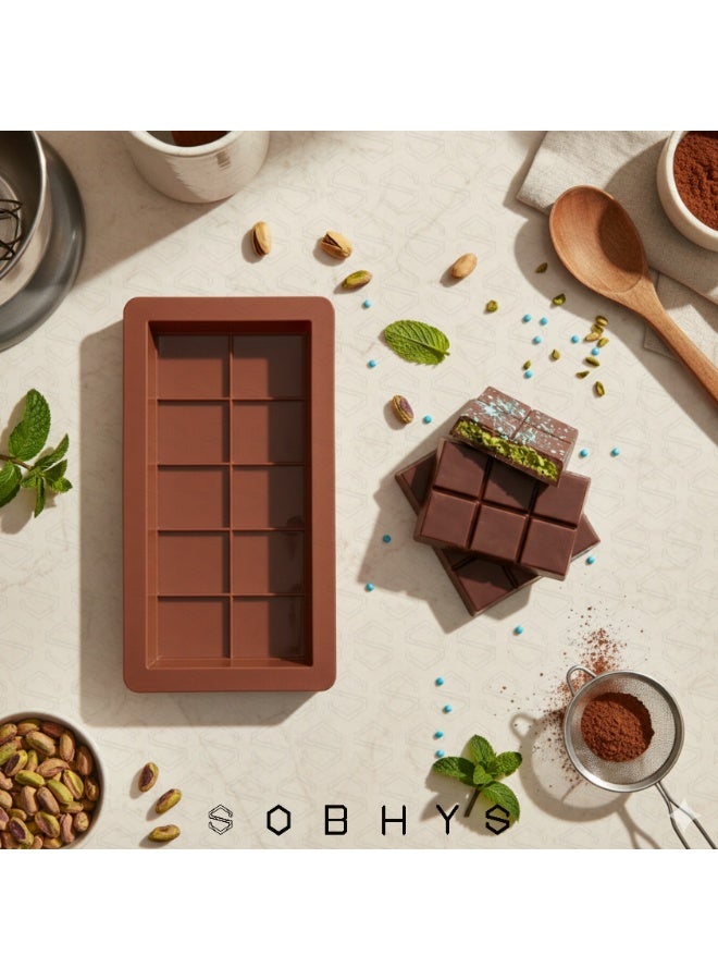 SOBHYS Silicone Chocolate Bar Mold – 2-Piece Set, 8-Segment Rectangular Mold, Brown, 25x13x2 cm for Homemade Chocolate, Filled Bars & Chilled Desserts –SOBHYS - Image 5
