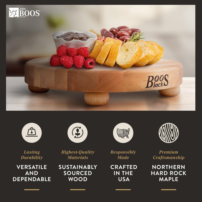 John Boos Boos Block B Series Round Wood Cutting Board with Feet, 1.5-Inch Thickness, 12" x 12" x 1 1/2", Maple - Image 3