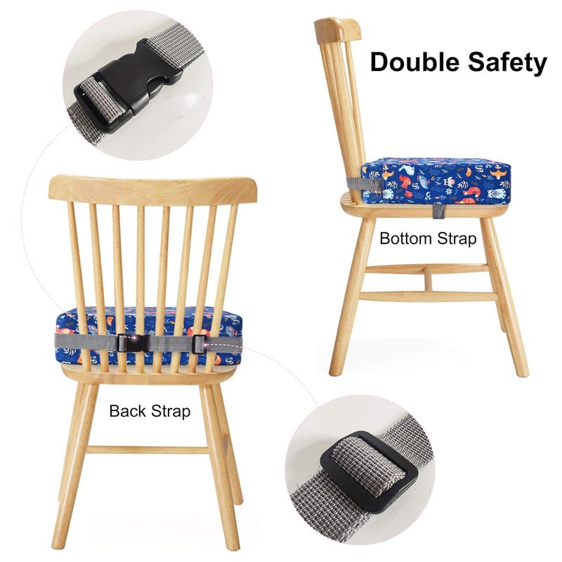 SUNMALL Dining Chair Heightening Cushion Portable Dismountable Adjustable Highchair Booster for Baby Toddler Kids Infant Washable Thick Chair Seat Pad Mat (Blue Bear) - Image 3