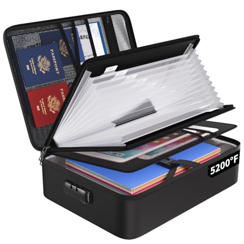 ENGPOW File Organizer Bag with 13 Pocket Accordion File Folder, Fireproof Document Organizer with Lock& Labels,Multi-Layer Portable Home Travel Safe Storage Box for Important Documents,Files and More - Image 1