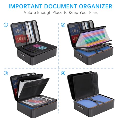 ENGPOW File Organizer Bag with 13 Pocket Accordion File Folder, Fireproof Document Organizer with Lock& Labels,Multi-Layer Portable Home Travel Safe Storage Box for Important Documents,Files and More - Image 3