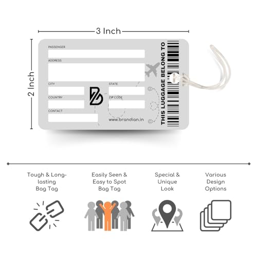 Brandian 01 Qty PVC Luggage Tags & Bag Tags for Suitcases – Clean Minimal Artwork, with Silicon Strap (Multicolour) - Image 5