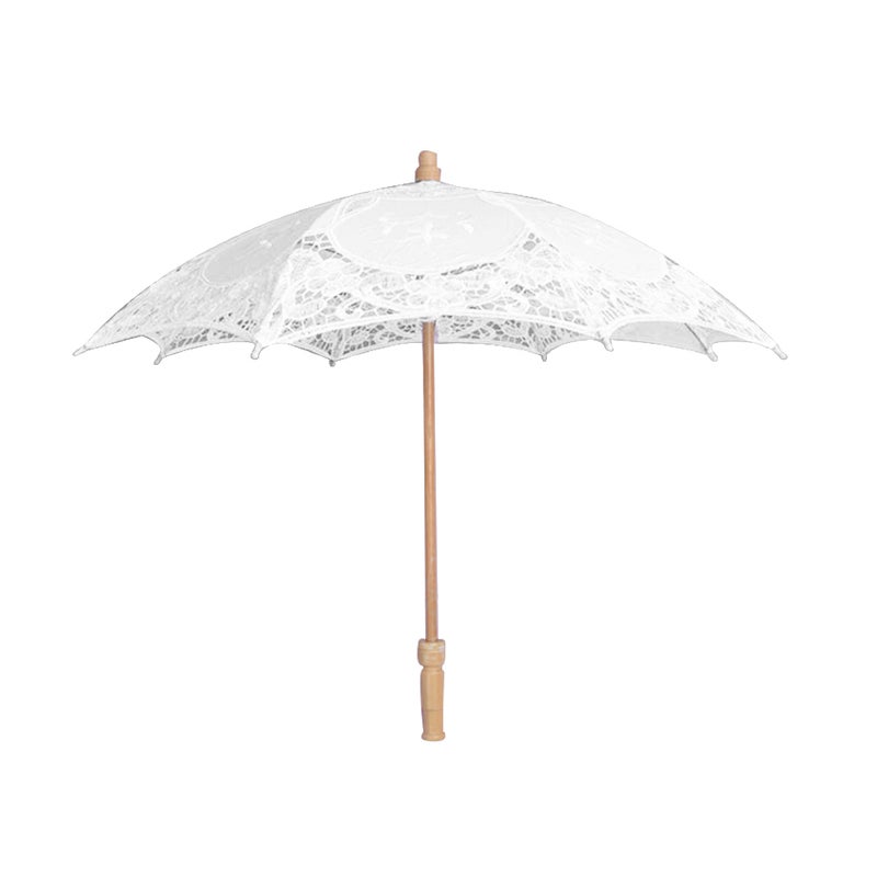 2pcs Wedding Bride Lace Umbrella White Handle Umbrella Beautiful Photo Props Wedding Decorative Umbrella (White Length 26 Diameter 29cm) - Image 2