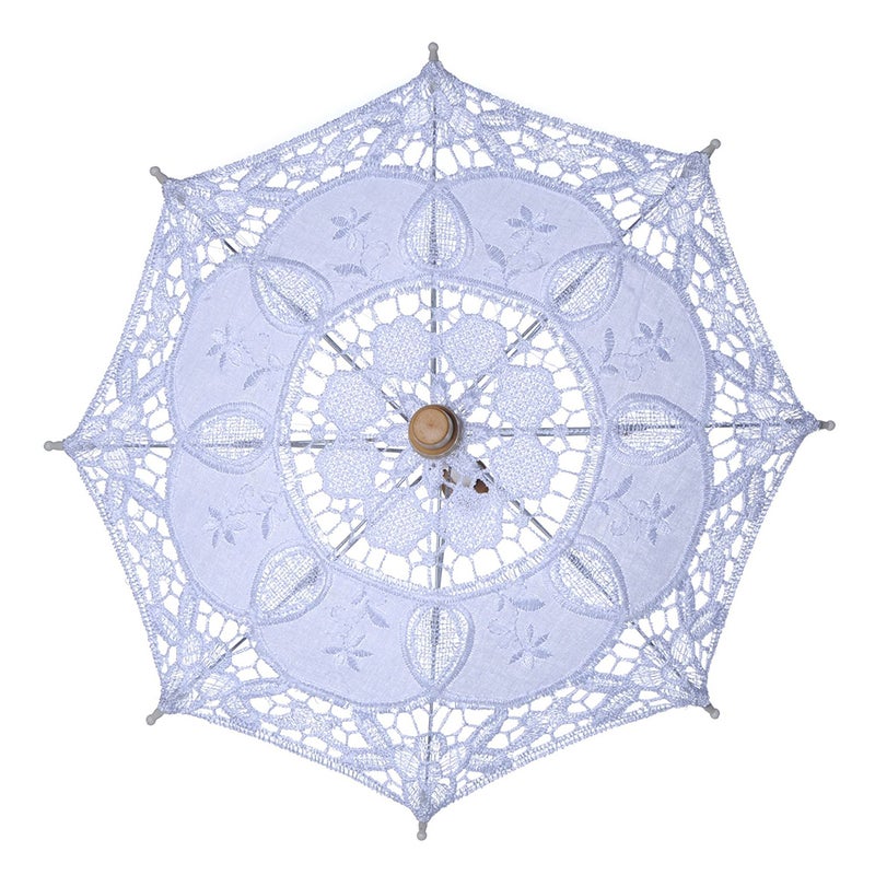 2pcs Wedding Bride Lace Umbrella White Handle Umbrella Beautiful Photo Props Wedding Decorative Umbrella (White Length 26 Diameter 29cm) - Image 5