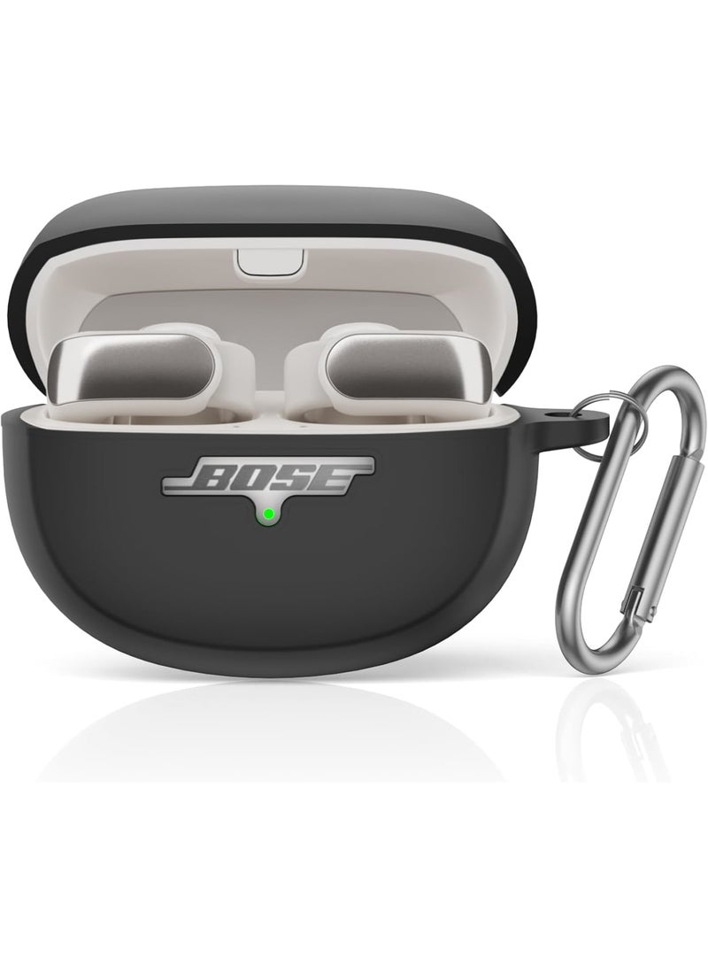 SOLARAE Silicone Case Cover for Bose Ultra Open Earbuds, Shockproof Full Protective Soft Case for Bose Open Ear Wireless Earbuds with Carabiner, Front LED Logo Visible, Black - Image 1