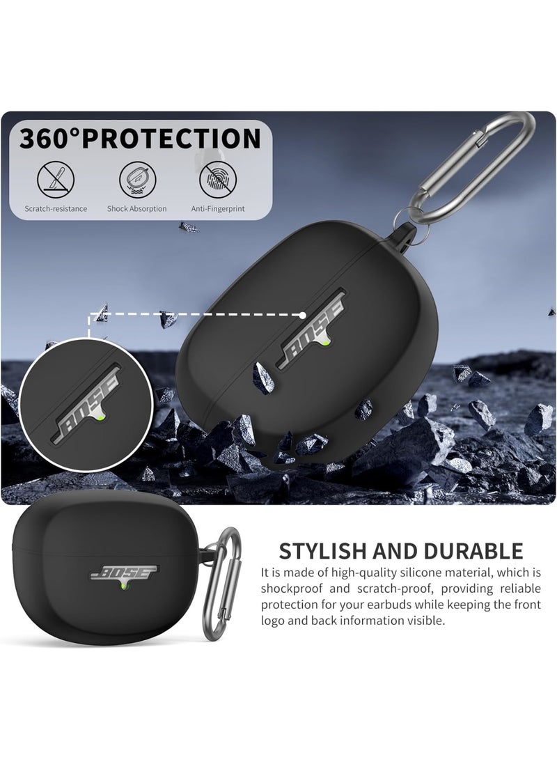 SOLARAE Silicone Case Cover for Bose Ultra Open Earbuds, Shockproof Full Protective Soft Case for Bose Open Ear Wireless Earbuds with Carabiner, Front LED Logo Visible, Black - Image 3