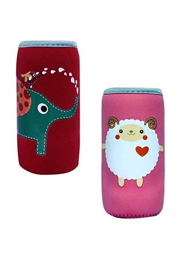Tinny Tots Adjustable Reusable Stretchable Baby Feeding Bottle Cover Sleeves Cartoon Prints With Holding Strap Suitable For 120Ml 220Ml 240Ml Slim Neck Feeding Milk;Water Feeder Bottles(Pack Of 2;El Sh) - Image 2