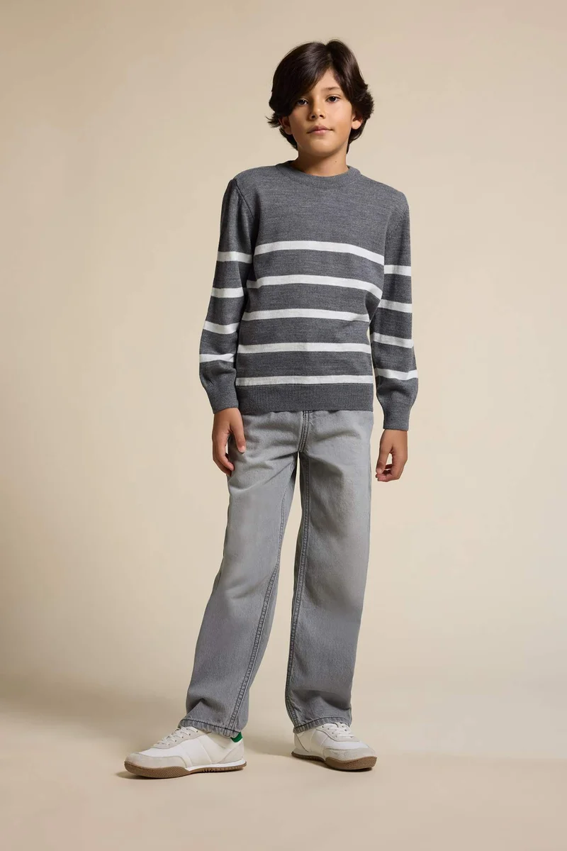 ديفاكتو Boy Crew Neck Striped Knit Pullover
