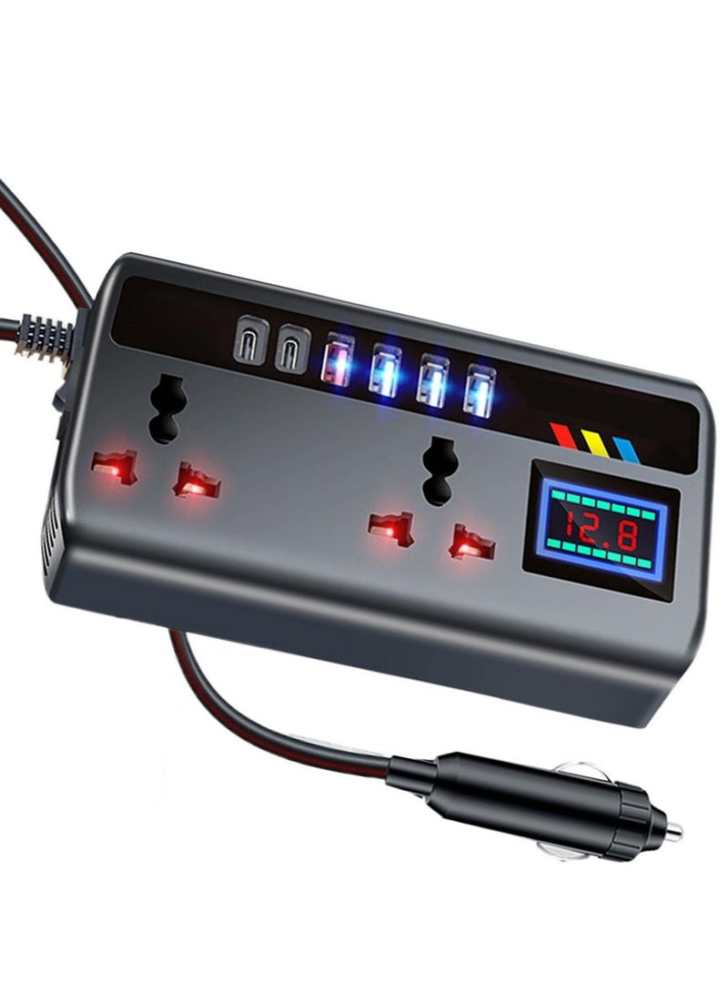 CubeG 200W Car Power Inverter, Car Electric Outlet Adapter, DC 12/24V to 220V AC , Car Plug Converter with 3 USB Ports and 2 Type-C Ports, Built-in Switch and LCD Current Display, Compatible with Cars and Trucks - Image 1