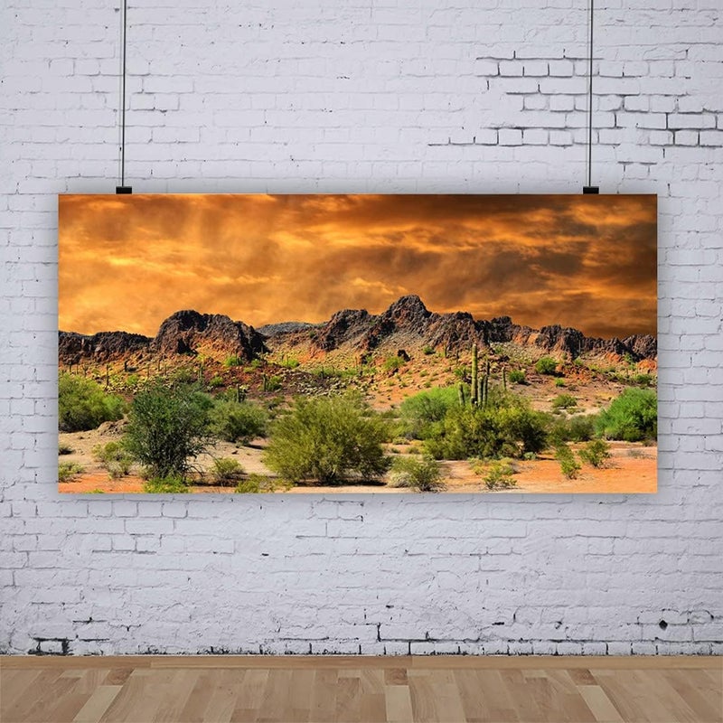 Laeacco 20x10ft Dusk Desolate Desert Backdrop Weathered Mountains Scenic Backdrop Natural Landscape Sunset Glow Cactuses Wedding Photo Studio Stage Perfomance Wallpaper Portrait Shoot Booth Props - Image 3