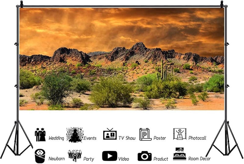 Laeacco 20x10ft Dusk Desolate Desert Backdrop Weathered Mountains Scenic Backdrop Natural Landscape Sunset Glow Cactuses Wedding Photo Studio Stage Perfomance Wallpaper Portrait Shoot Booth Props - Image 2
