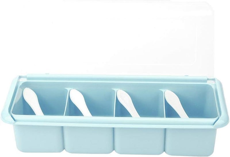 comfrt Spice Rack, Salt Box Seasoning Containers with Lids and Spoon for Kitchen Countertop 4 Compartments(Blue) - Image 2