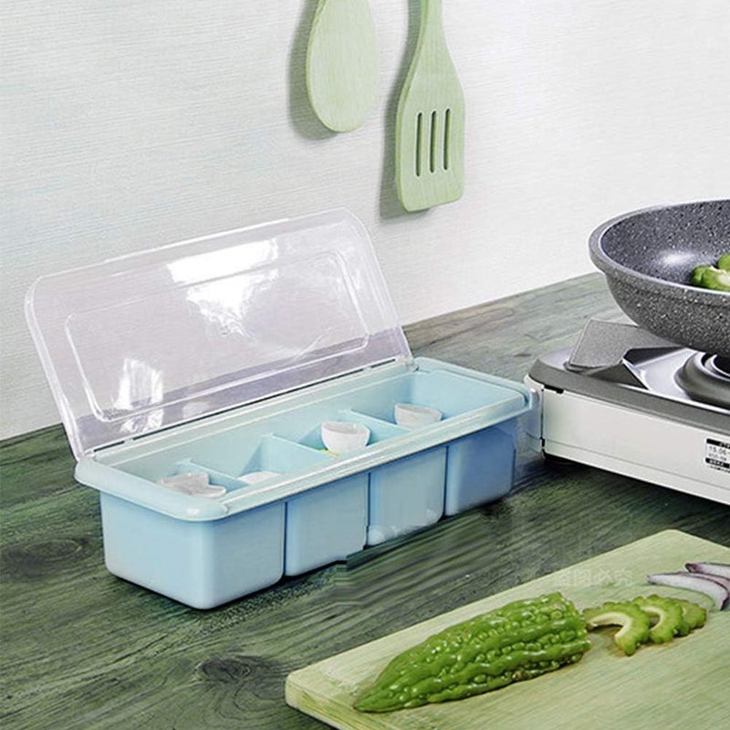 comfrt Spice Rack, Salt Box Seasoning Containers with Lids and Spoon for Kitchen Countertop 4 Compartments(Blue) - Image 5