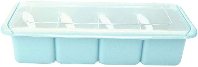 comfrt Spice Rack, Salt Box Seasoning Containers with Lids and Spoon for Kitchen Countertop 4 Compartments(Blue) - Image 1