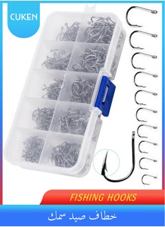 Generic 500-Piece Premium Fishhooks High Carbon Steel Fishing Hooks with 10 Sizes, Strong Sharp Fish Hook with Barbs, Portable Plastic Box, for Freshwater/Seawater  - Image 1