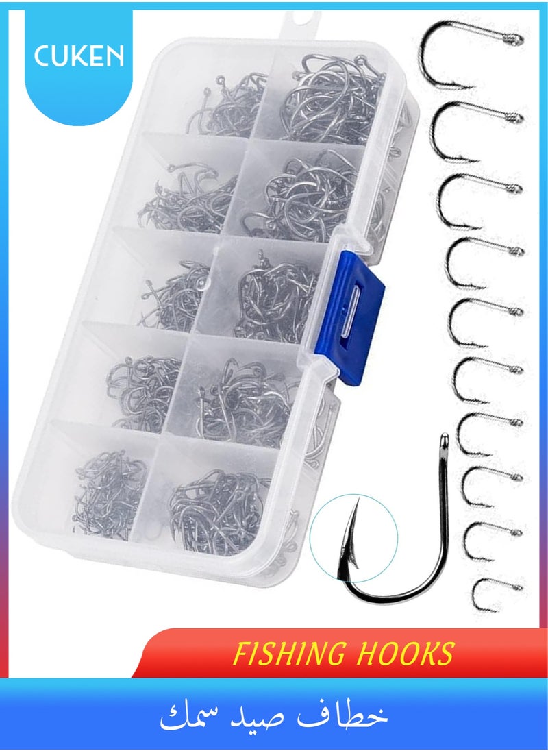 Generic - 500-Piece Premium Fishhooks High Carbon Steel Fishing Hooks with 10 Sizes, Strong Sharp Fish Hook with Barbs, Portable Plastic Box, for Freshwater/Seawater - Image 1