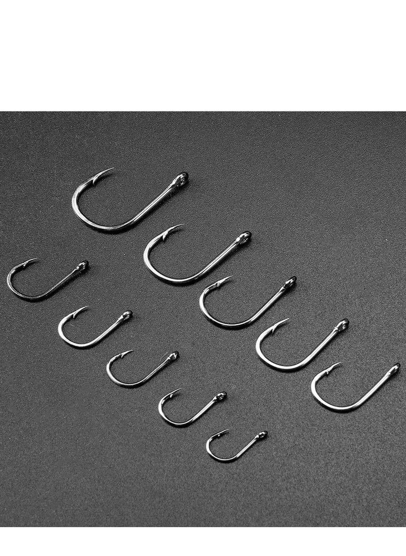 Generic - 500-Piece Premium Fishhooks High Carbon Steel Fishing Hooks with 10 Sizes, Strong Sharp Fish Hook with Barbs, Portable Plastic Box, for Freshwater/Seawater - Image 1