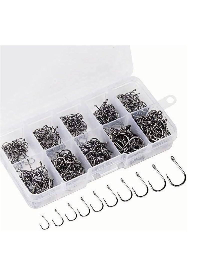 Generic - 500-Piece Premium Fishhooks High Carbon Steel Fishing Hooks with 10 Sizes, Strong Sharp Fish Hook with Barbs, Portable Plastic Box, for Freshwater/Seawater - Image 1