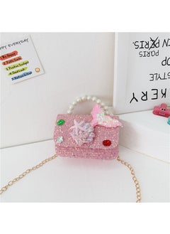 New childrens Chanel style bag fashion Pearl handbag Cartoon Doll shoulder bag girls chain messenger bagStyle one rose pink Style one rose pink
