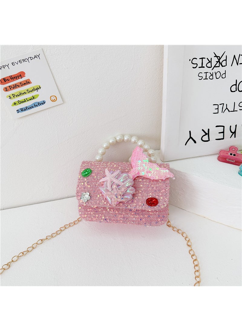 Generic - New childrens Chanel style bag fashion Pearl handbag Cartoon Doll shoulder bag girls chain messenger bagStyle one rose pink Style one rose pink - Image 1
