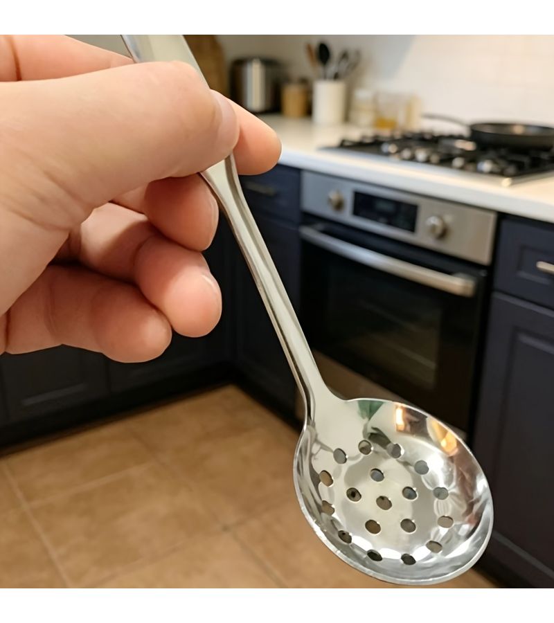 Stainless Steel Caviar Strainer Multi Functional Colander Spoon Egg White Separator Kitchen Hot Pot Skimmer With Hanging Hole 1pc - Image 2