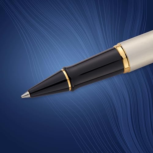 Waterman Expert Rollerball Pen Stainless Steel with 23k Gold Trim Fine Point Black Ink Gift Box - Image 4