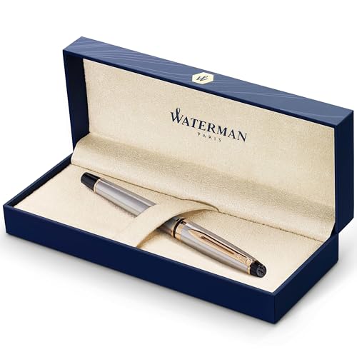 Waterman Expert Rollerball Pen Stainless Steel with 23k Gold Trim Fine Point Black Ink Gift Box - Image 1