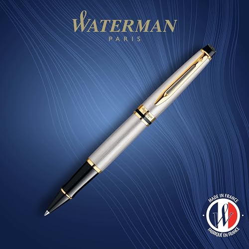 Waterman Expert Rollerball Pen Stainless Steel with 23k Gold Trim Fine Point Black Ink Gift Box - Image 2