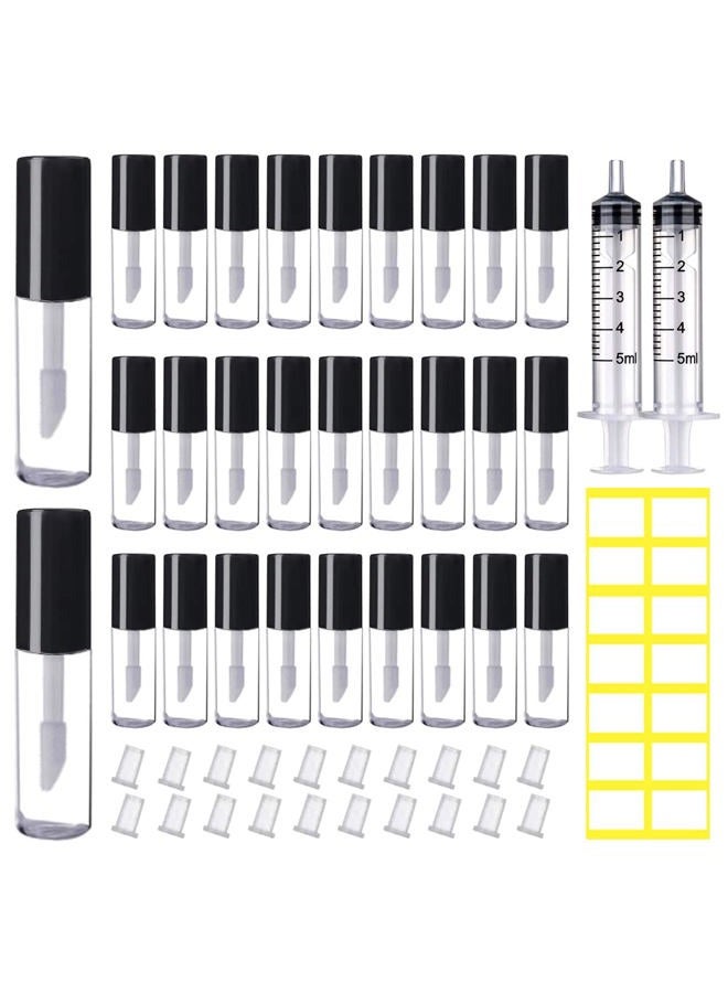 AMORIX 50PCS Mini Lip Gloss Tubes with Wand 1.2ml Empty Lip Gloss Containers Clear Refillable Travel Lip Balm Bottles for Samples with 5ml Syringes DIY Lip Gloss Base + Tag Labels Stickers (Black) - Image 1