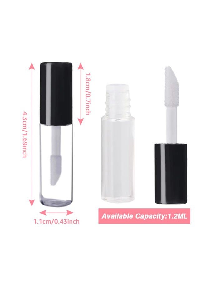 AMORIX 50PCS Mini Lip Gloss Tubes with Wand 1.2ml Empty Lip Gloss Containers Clear Refillable Travel Lip Balm Bottles for Samples with 5ml Syringes DIY Lip Gloss Base + Tag Labels Stickers (Black) - Image 4