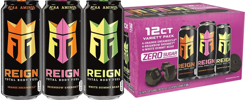 REIGN Total Body Fuel Variety Pack, Reign Orange Dreamsicle, Reign Reignbow Sherbet, Reign White Gummy Bear, Fitness & Performance Drink, 16 Fl Oz (Pack of 12) - Image 1