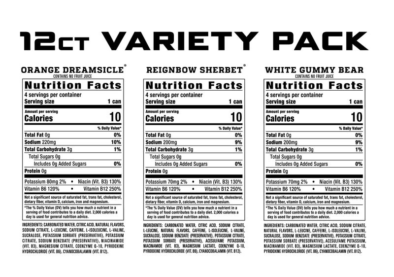 REIGN Total Body Fuel Variety Pack, Reign Orange Dreamsicle, Reign Reignbow Sherbet, Reign White Gummy Bear, Fitness & Performance Drink, 16 Fl Oz (Pack of 12) - Image 3
