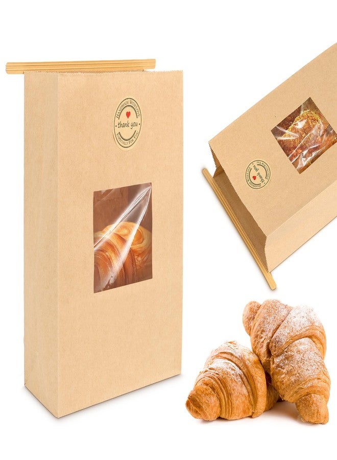 Cyblinia 25-Piece Kraft Paper Bags with Window, Tin Tie Tab Locks and Free Stickers (5.9'L x 2.8'W x 9'H) for Food Storage - Image 1