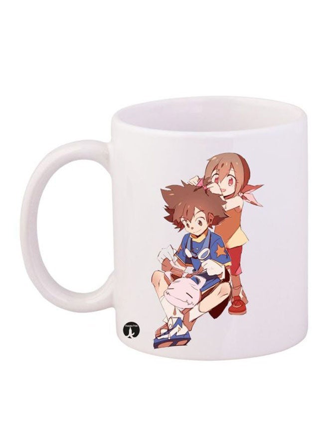 RYN Digimon Printed Mug White/Beige/Blue 11ounce