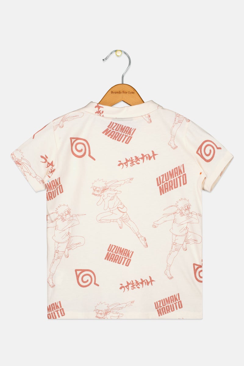 Naruto Shippuden Kids Boy Short Sleeve Graphic Print T-Shirt, Cream - Image 3