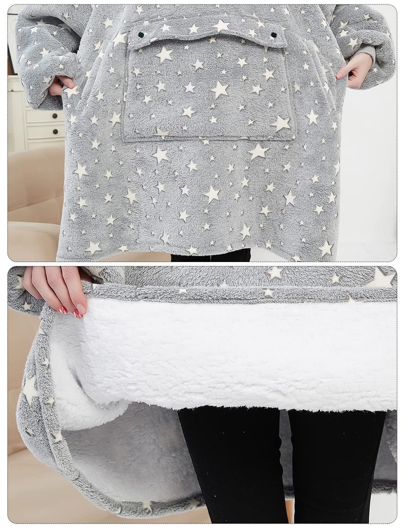 KFUBUO Wearable Blanket Hoodie for Kids Sherpa Patterns Oversized Sweatshirt Blanket With Pocket 6-10 Year Old Girl Boy Gifts Glow in The Dark Stars - Image 5